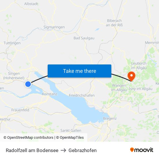 Radolfzell am Bodensee to Gebrazhofen map