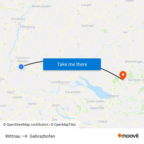 Wittnau to Gebrazhofen map