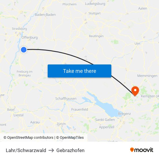 Lahr/Schwarzwald to Gebrazhofen map