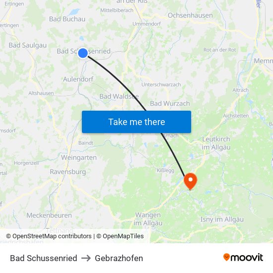 Bad Schussenried to Gebrazhofen map