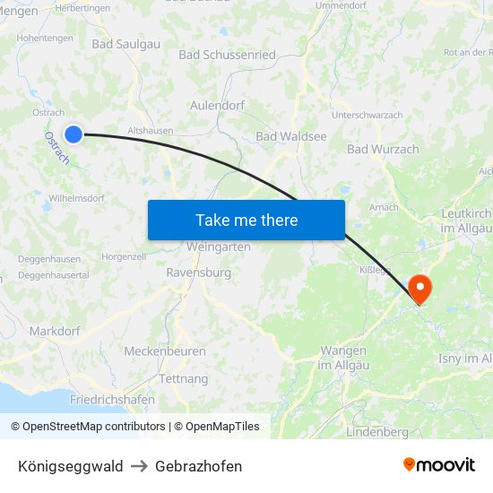 Königseggwald to Gebrazhofen map