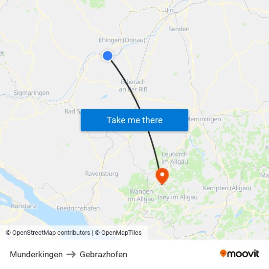Munderkingen to Gebrazhofen map