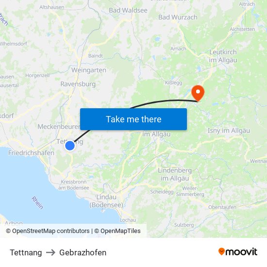 Tettnang to Gebrazhofen map