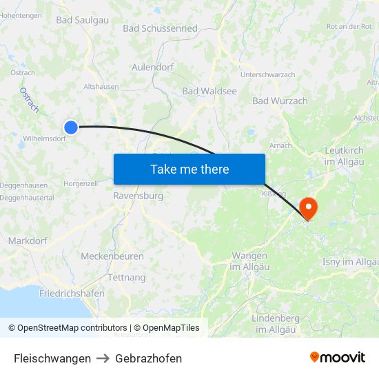 Fleischwangen to Gebrazhofen map