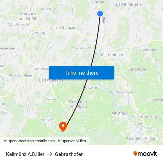 Kellmünz A.D.Iller to Gebrazhofen map