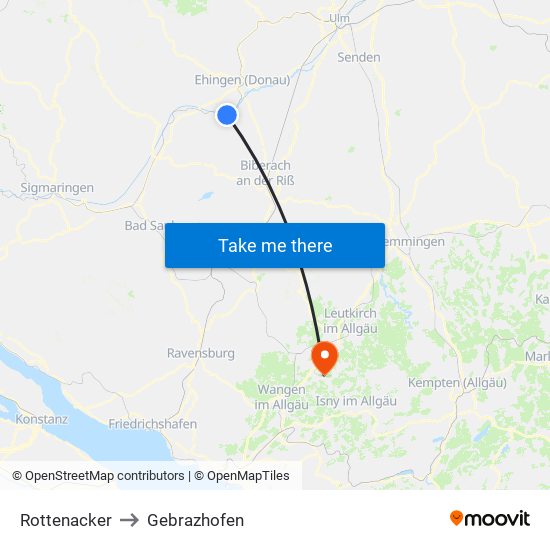 Rottenacker to Gebrazhofen map