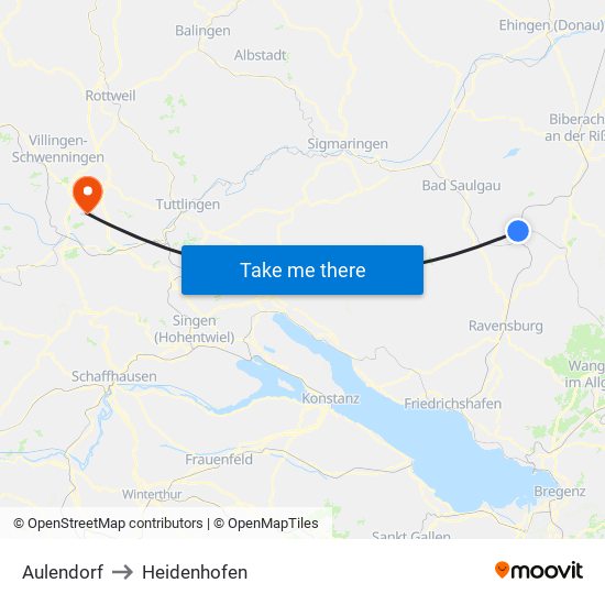 Aulendorf to Heidenhofen map