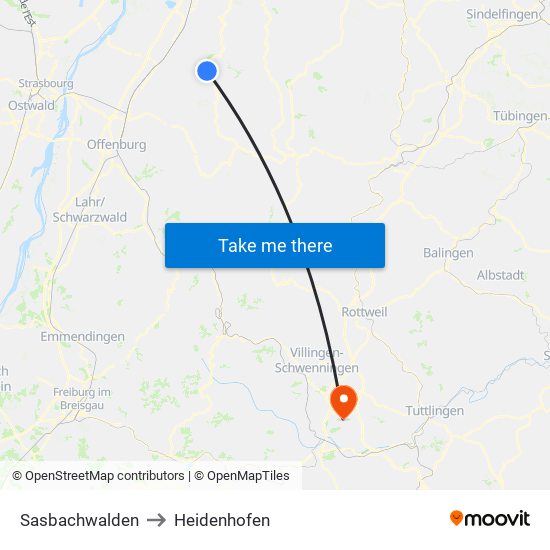 Sasbachwalden to Heidenhofen map