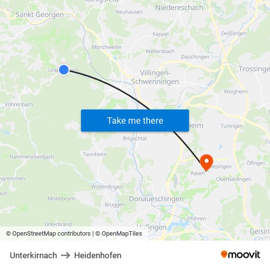 Unterkirnach to Heidenhofen map