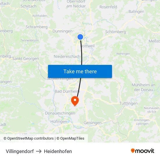 Villingendorf to Heidenhofen map