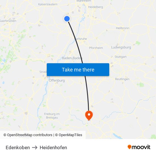 Edenkoben to Heidenhofen map