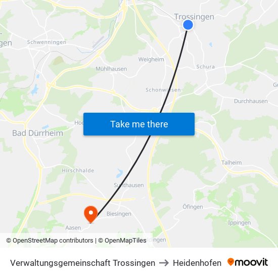 Verwaltungsgemeinschaft Trossingen to Heidenhofen map