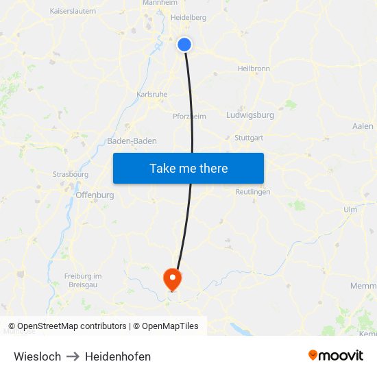 Wiesloch to Heidenhofen map
