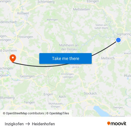 Inzigkofen to Heidenhofen map