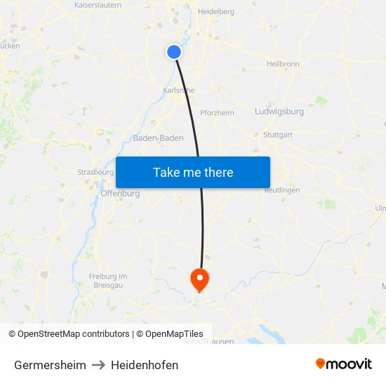 Germersheim to Heidenhofen map
