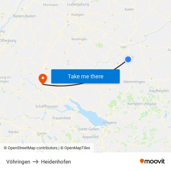 Vöhringen to Heidenhofen map