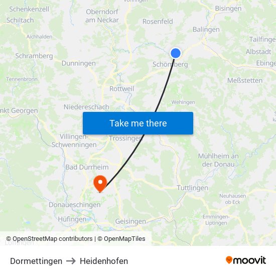 Dormettingen to Heidenhofen map