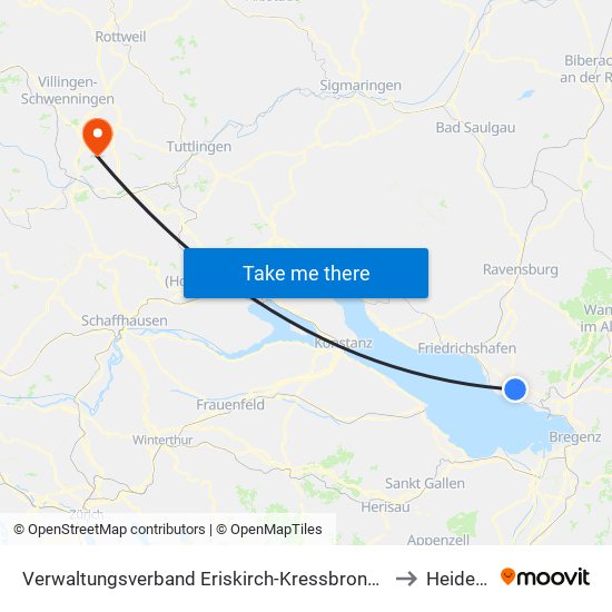 Verwaltungsverband Eriskirch-Kressbronn am Bodensee-Langenargen to Heidenhofen map