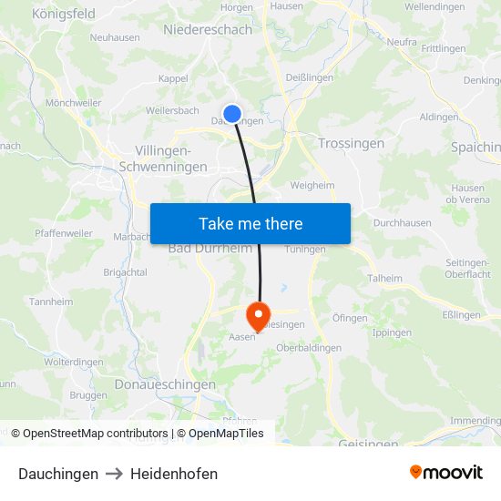 Dauchingen to Heidenhofen map