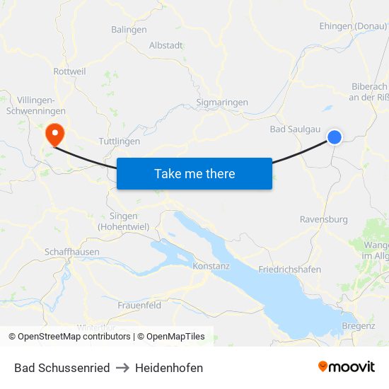 Bad Schussenried to Heidenhofen map