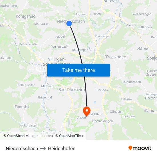 Niedereschach to Heidenhofen map