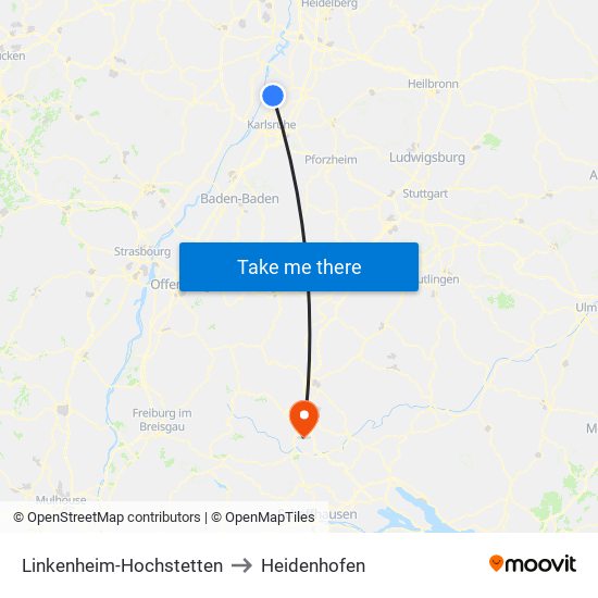 Linkenheim-Hochstetten to Heidenhofen map