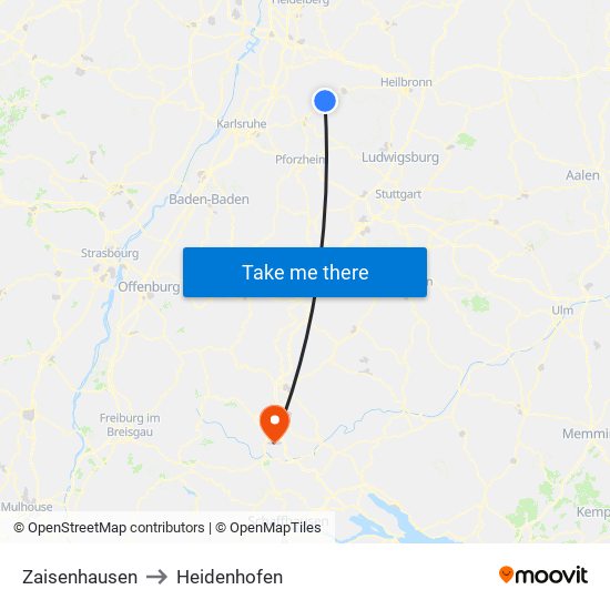 Zaisenhausen to Heidenhofen map