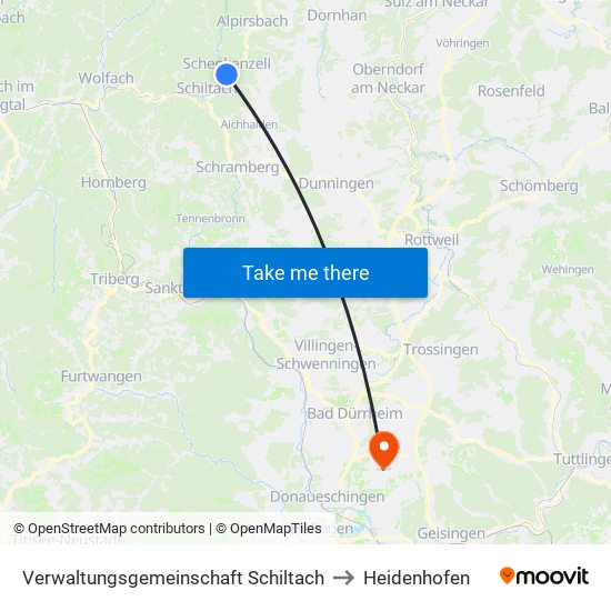 Verwaltungsgemeinschaft Schiltach to Heidenhofen map