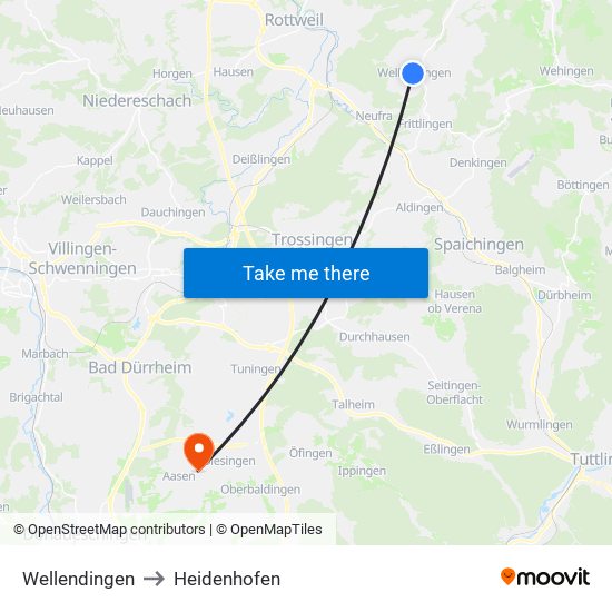 Wellendingen to Heidenhofen map