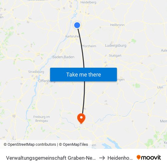 Verwaltungsgemeinschaft Graben-Neudorf to Heidenhofen map