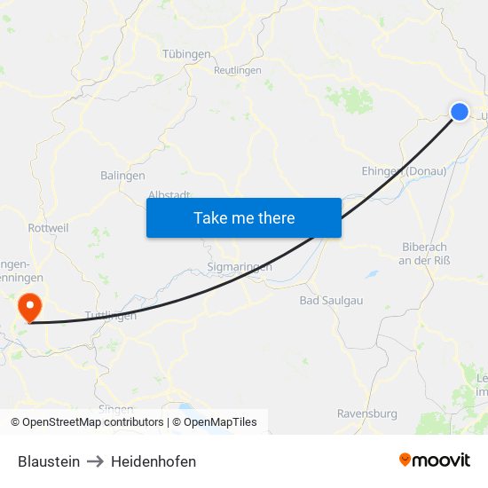 Blaustein to Heidenhofen map
