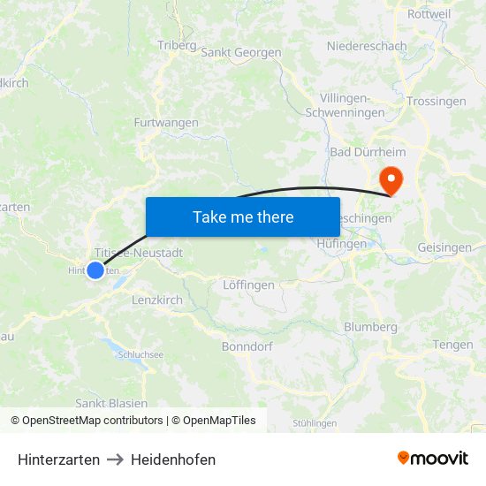 Hinterzarten to Heidenhofen map