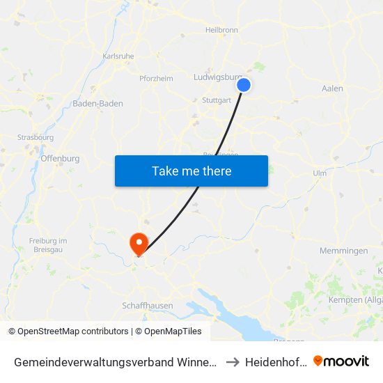 Gemeindeverwaltungsverband Winnenden to Heidenhofen map