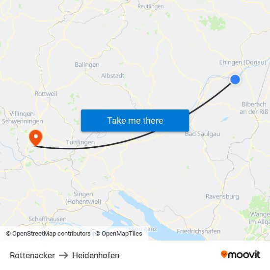 Rottenacker to Heidenhofen map