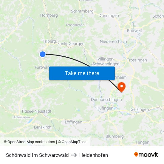 Schönwald Im Schwarzwald to Heidenhofen map