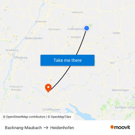 Backnang-Maubach to Heidenhofen map
