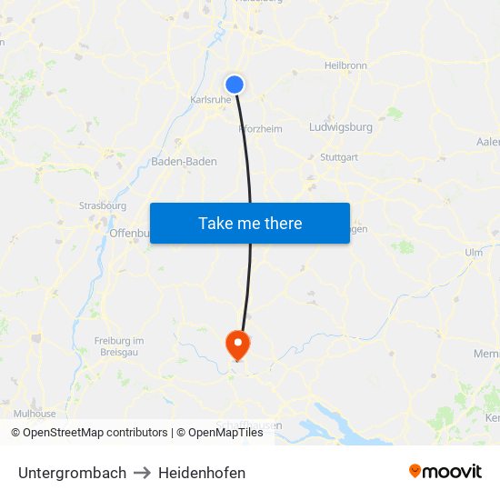 Untergrombach to Heidenhofen map