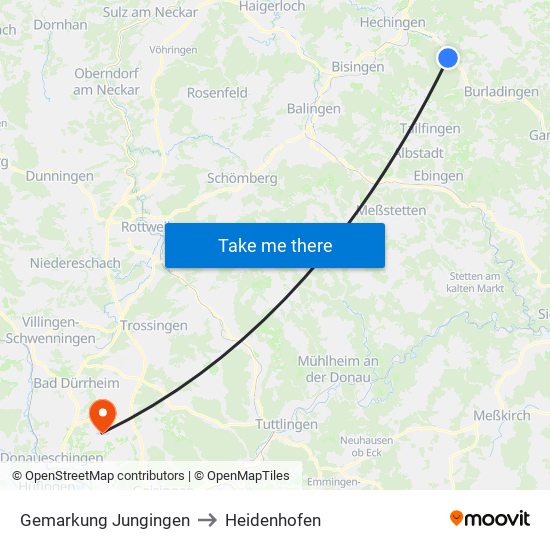 Gemarkung Jungingen to Heidenhofen map