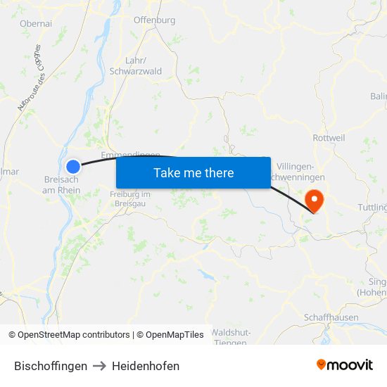 Bischoffingen to Heidenhofen map