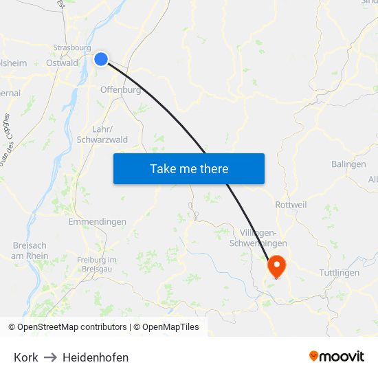Kork to Heidenhofen map