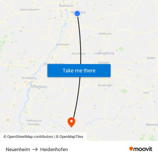 Neuenheim to Heidenhofen map