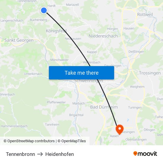 Tennenbronn to Heidenhofen map