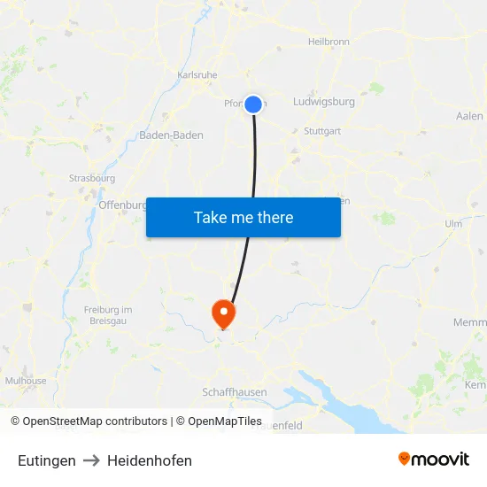 Eutingen to Heidenhofen map