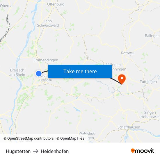 Hugstetten to Heidenhofen map