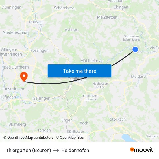 Thiergarten (Beuron) to Heidenhofen map