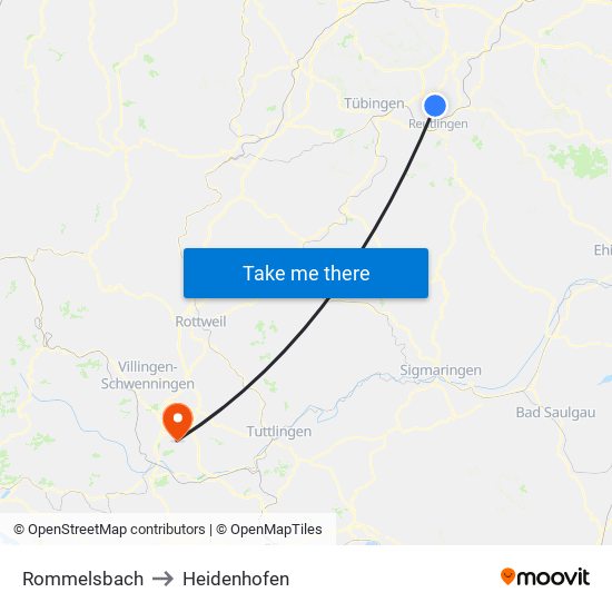 Rommelsbach to Heidenhofen map