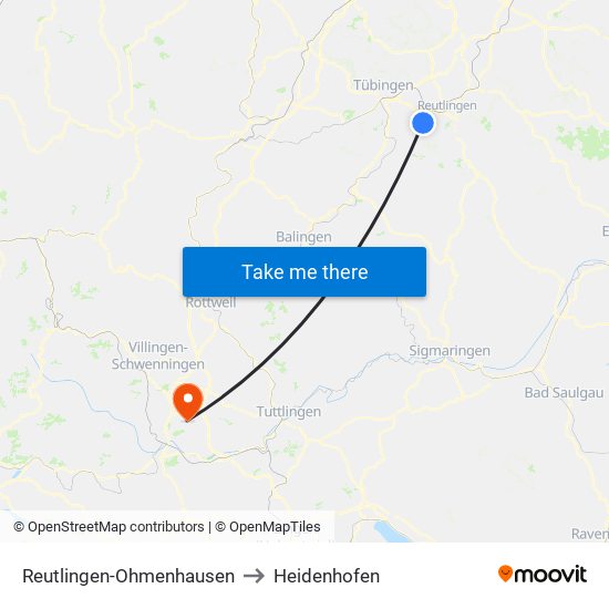 Reutlingen-Ohmenhausen to Heidenhofen map