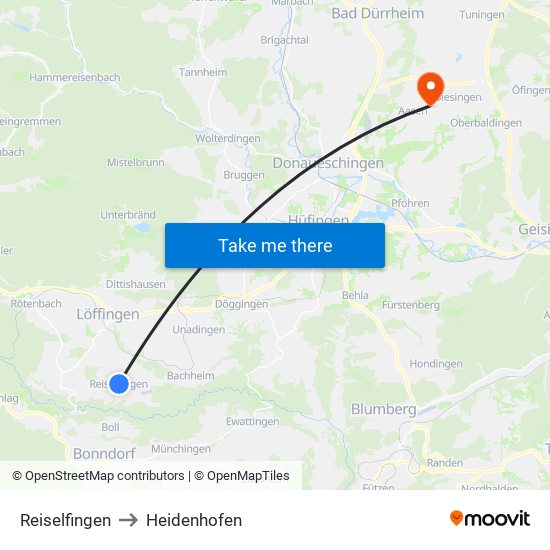 Reiselfingen to Heidenhofen map