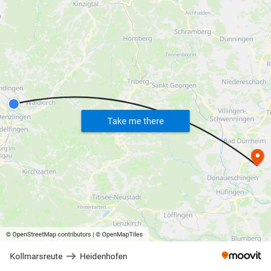 Kollmarsreute to Heidenhofen map