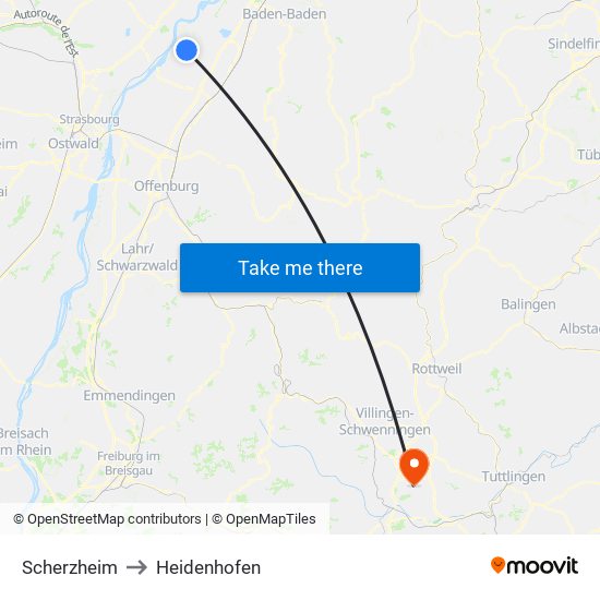 Scherzheim to Heidenhofen map